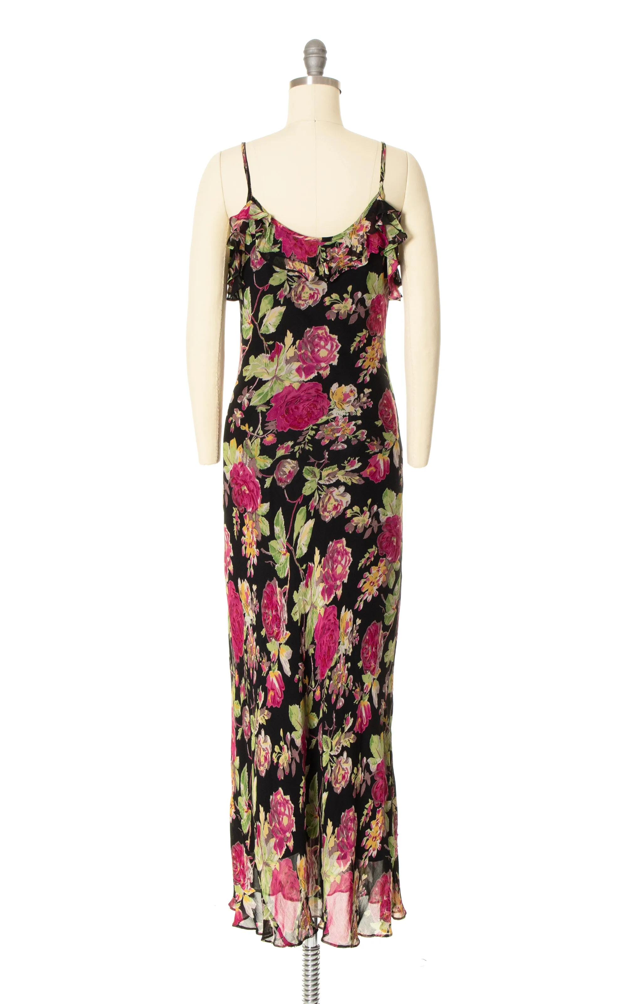 2000s Beaded Sequin Floral Chiffon Slip Dress | x-small/small