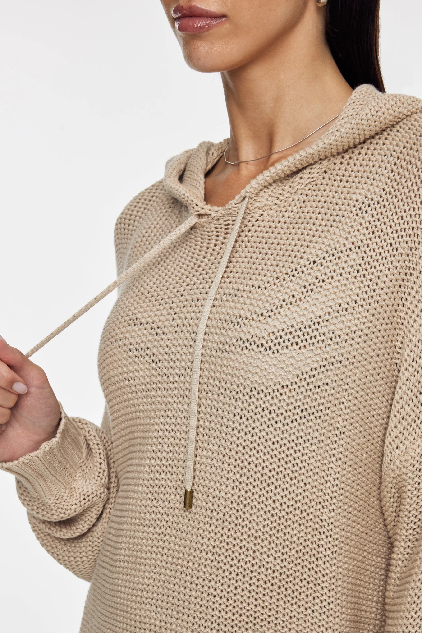 Abbey Knit Hoodie - Pebble