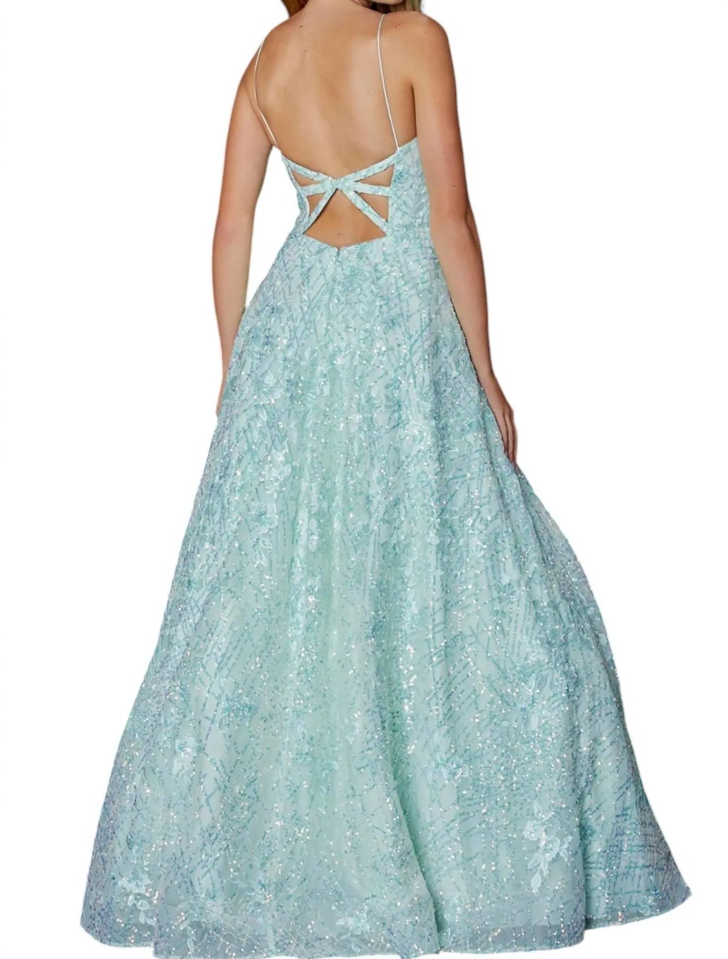 Amarra - Sequin Appliqué Plunge Ballgown