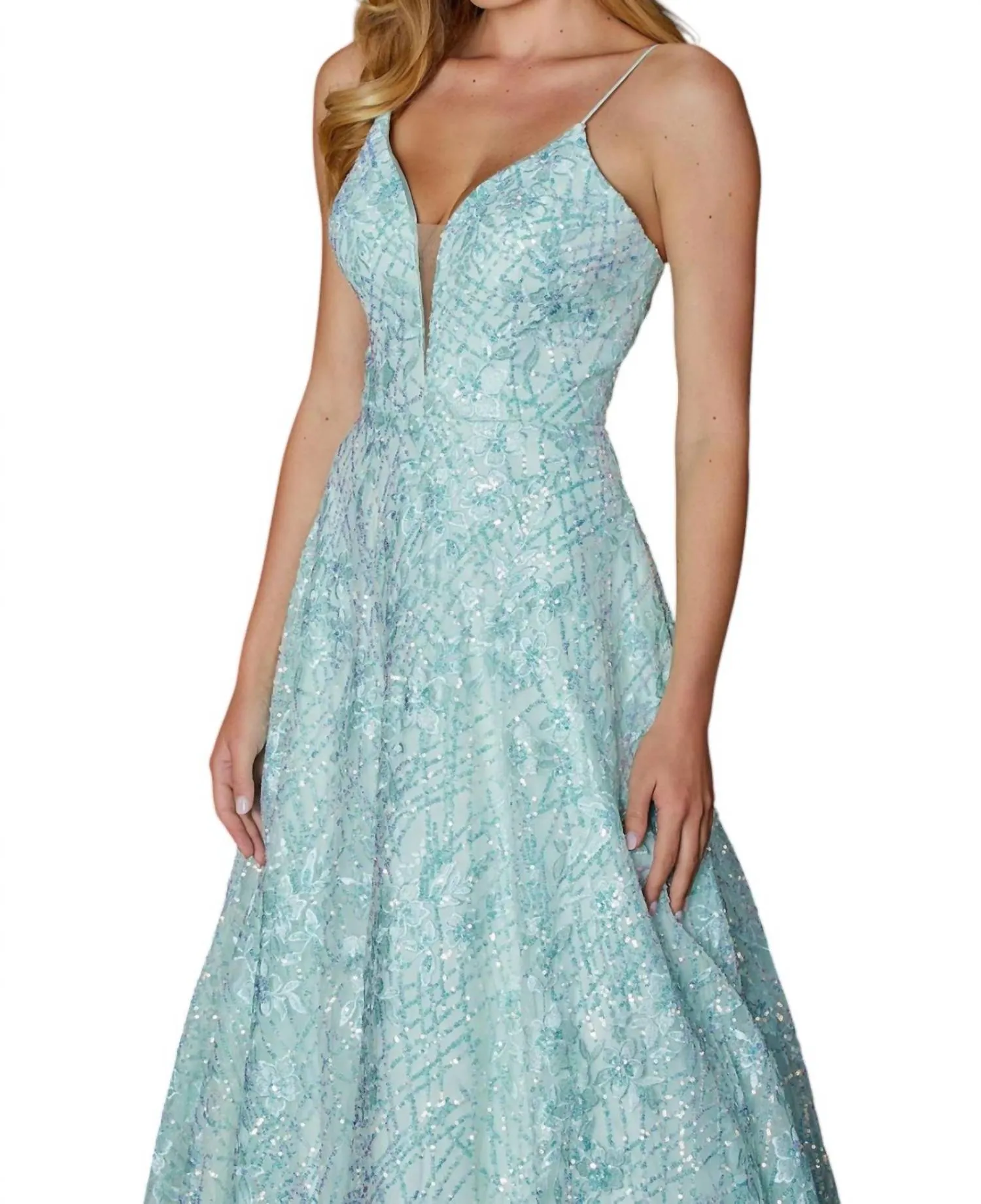 Amarra - Sequin Appliqué Plunge Ballgown