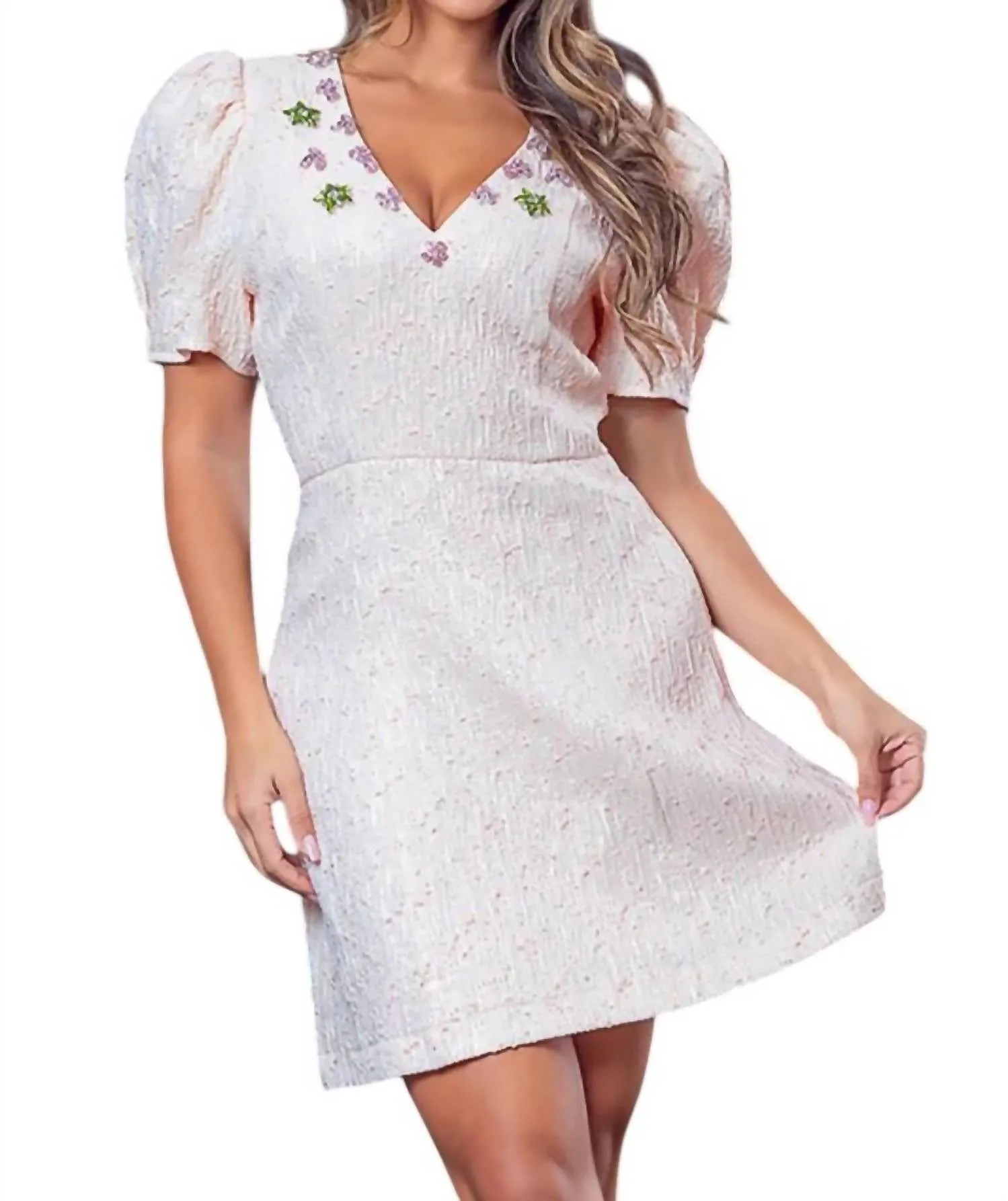 A.Peach - Diana Jewel Neck Mini Jacquard Dress