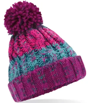 Beechfield Junior Corkscrew Pom Pom Beanie | Winter Berries