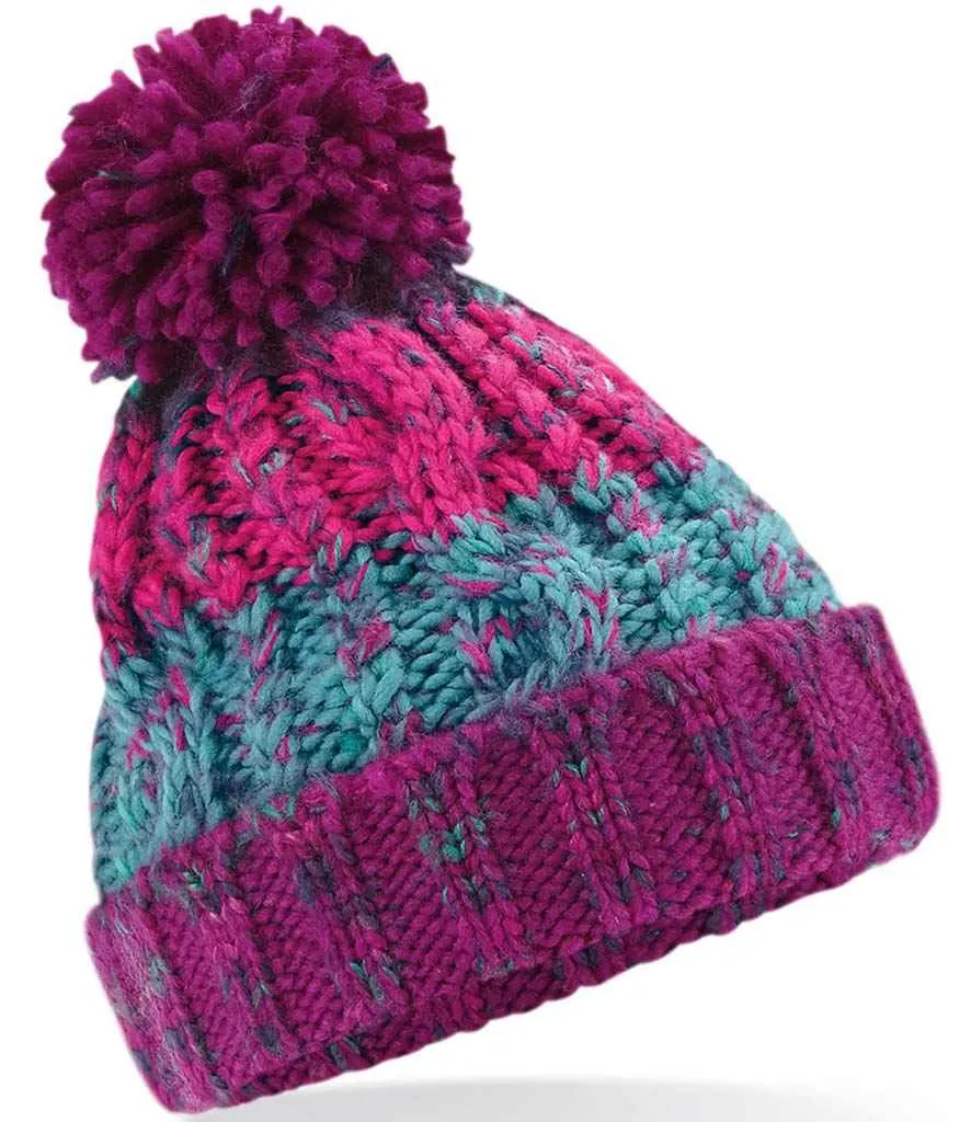 Beechfield Junior Corkscrew Pom Pom Beanie | Winter Berries