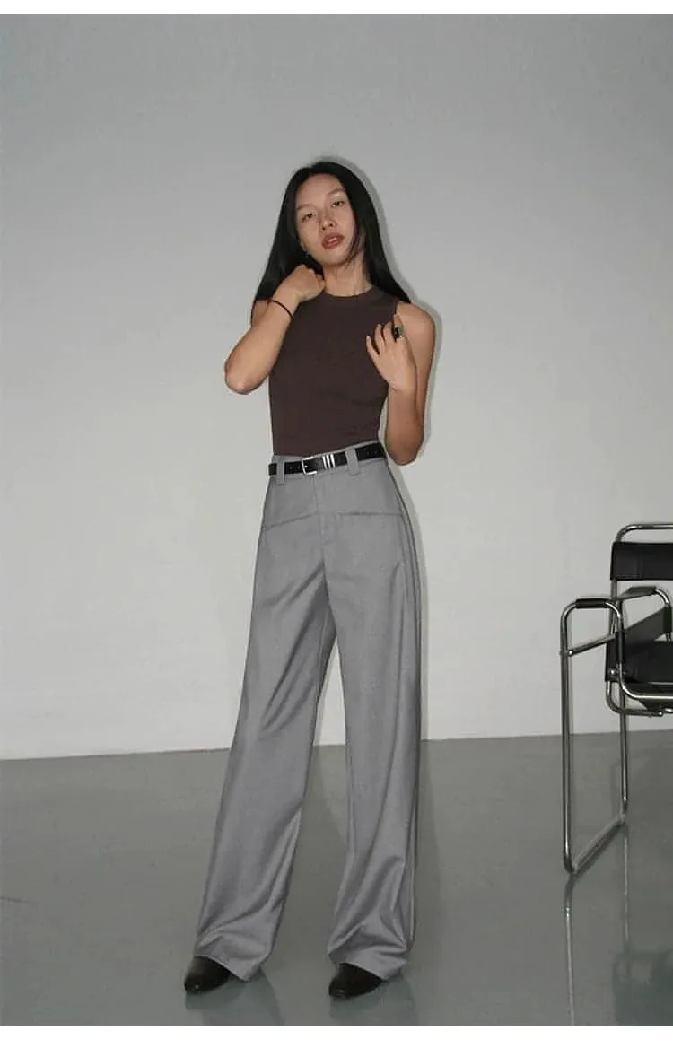 Black High-Waist Straight-Leg Suit Trousers