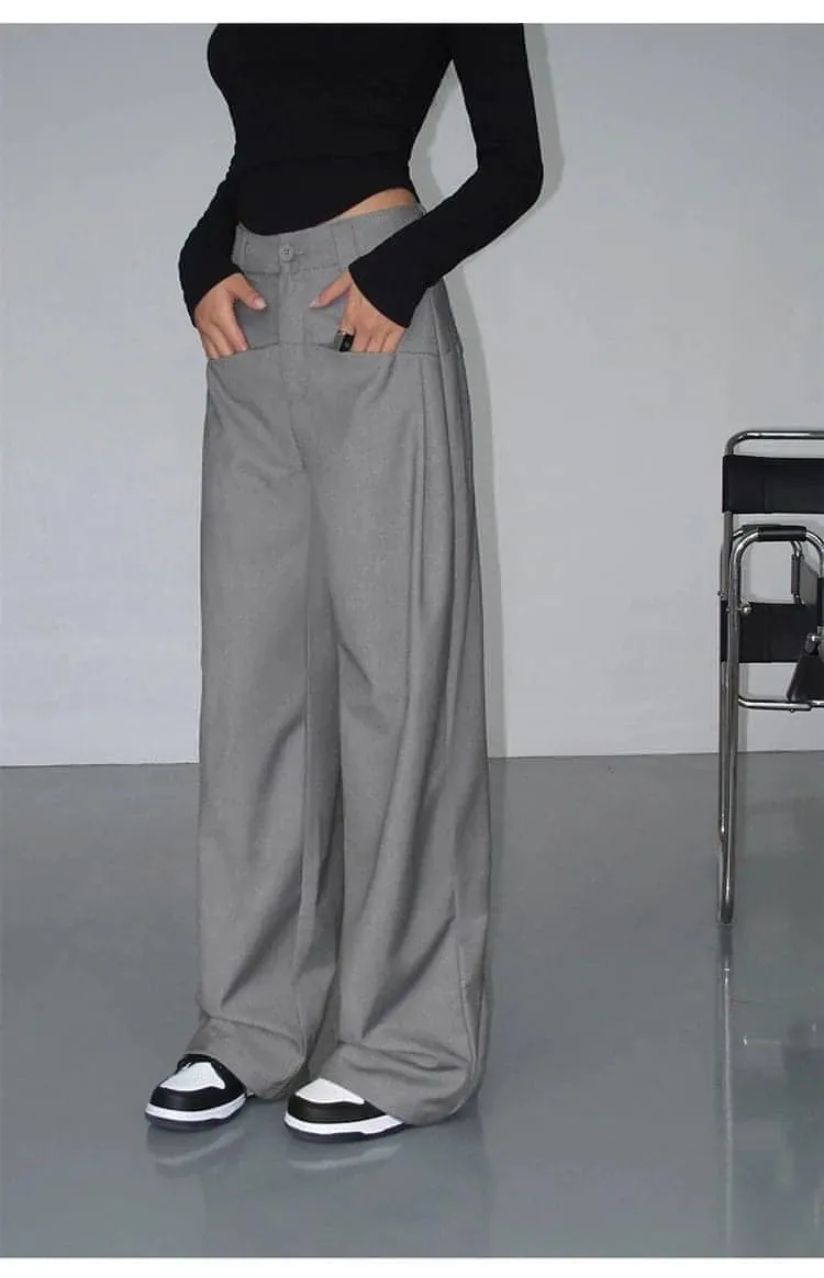 Black High-Waist Straight-Leg Suit Trousers