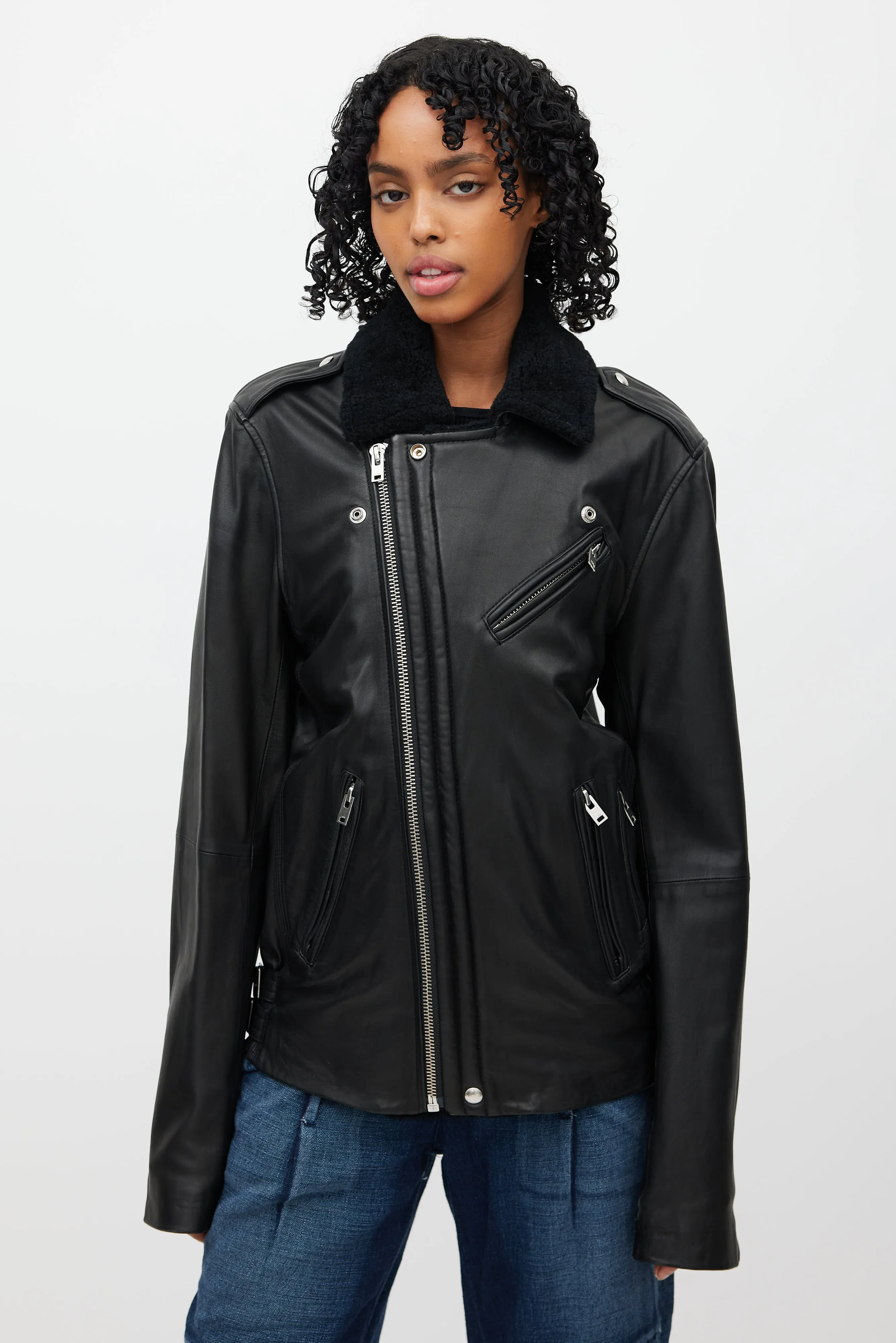 Black Leather Shearling Lined Jacket