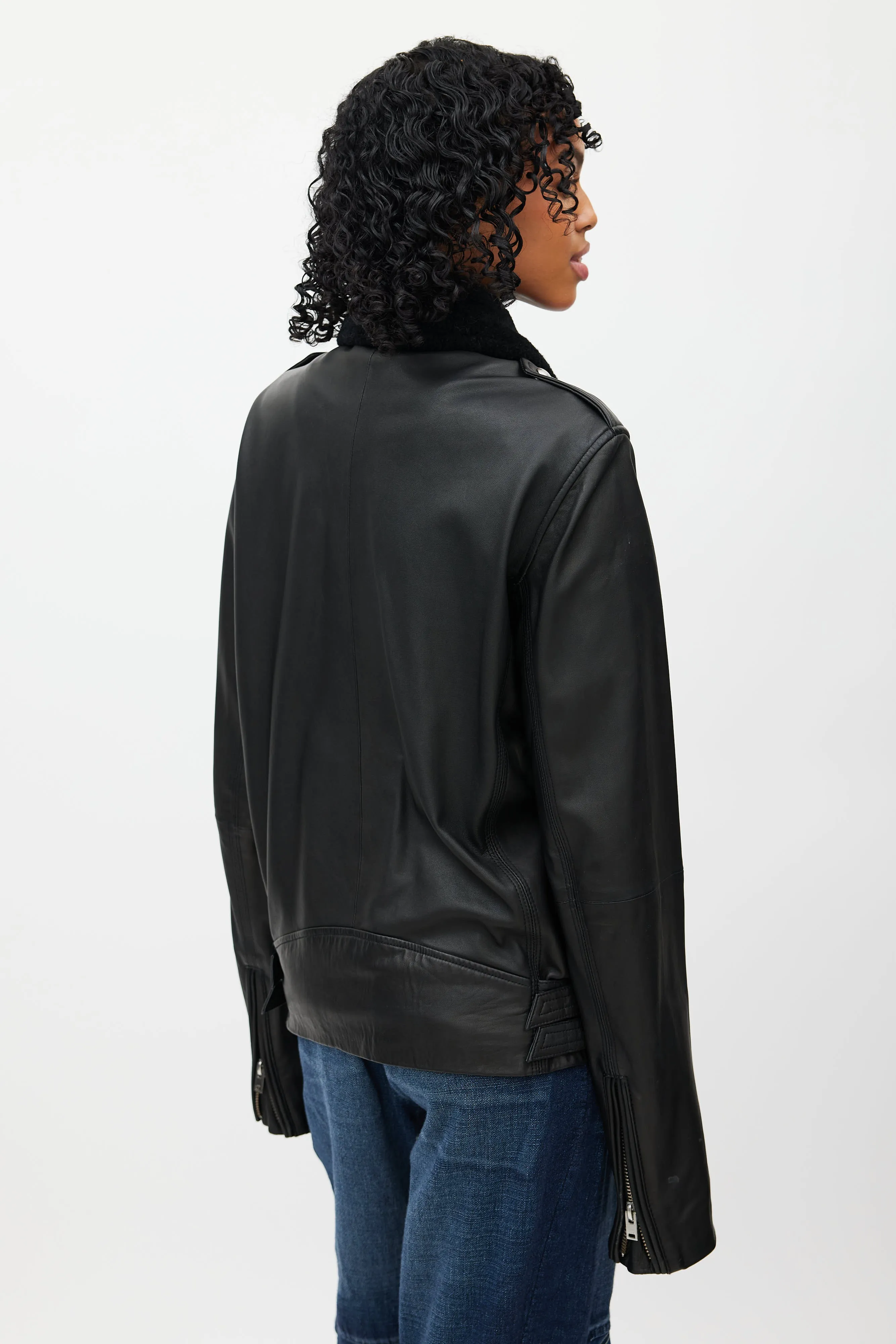 Black Leather Shearling Lined Jacket