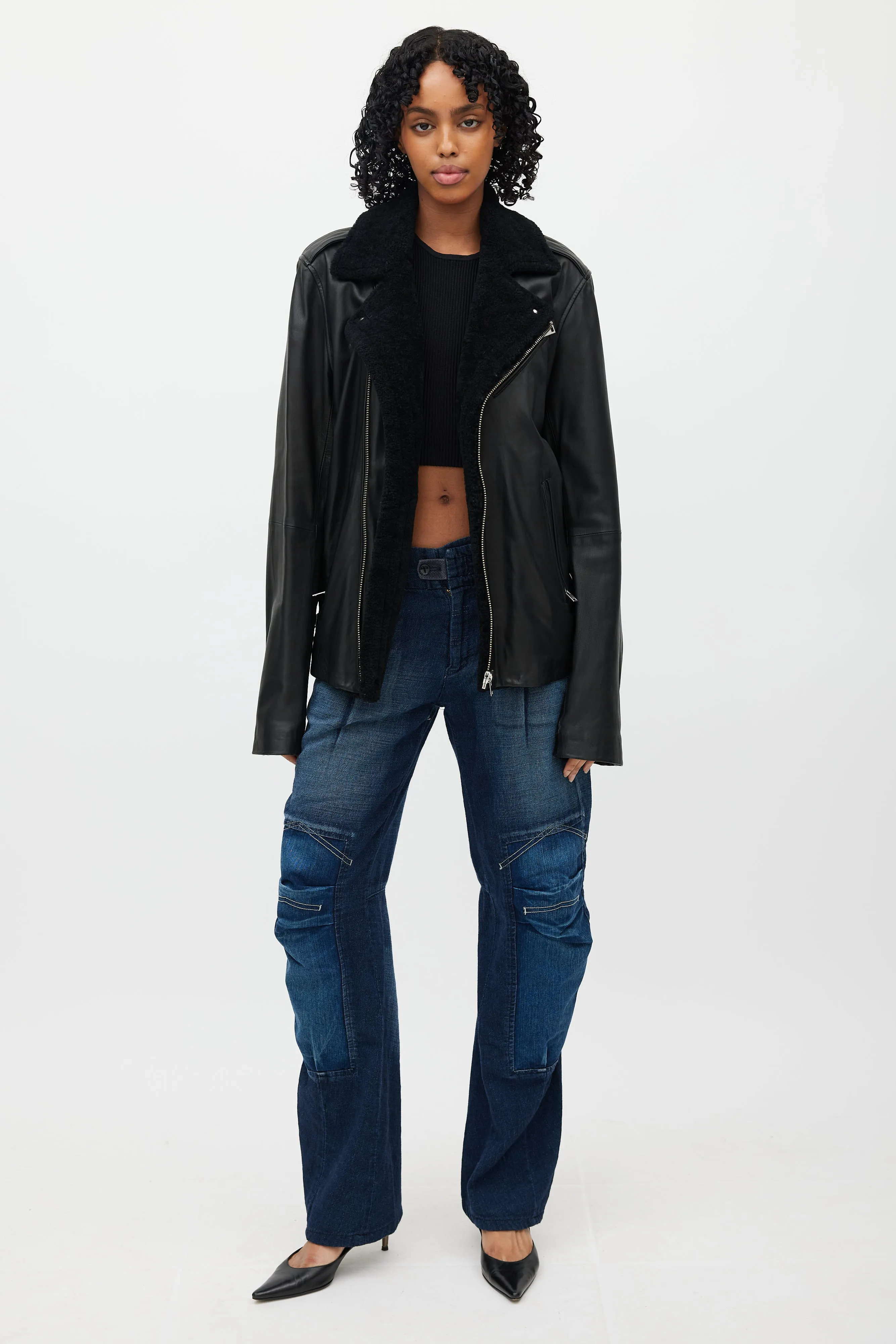Black Leather Shearling Lined Jacket
