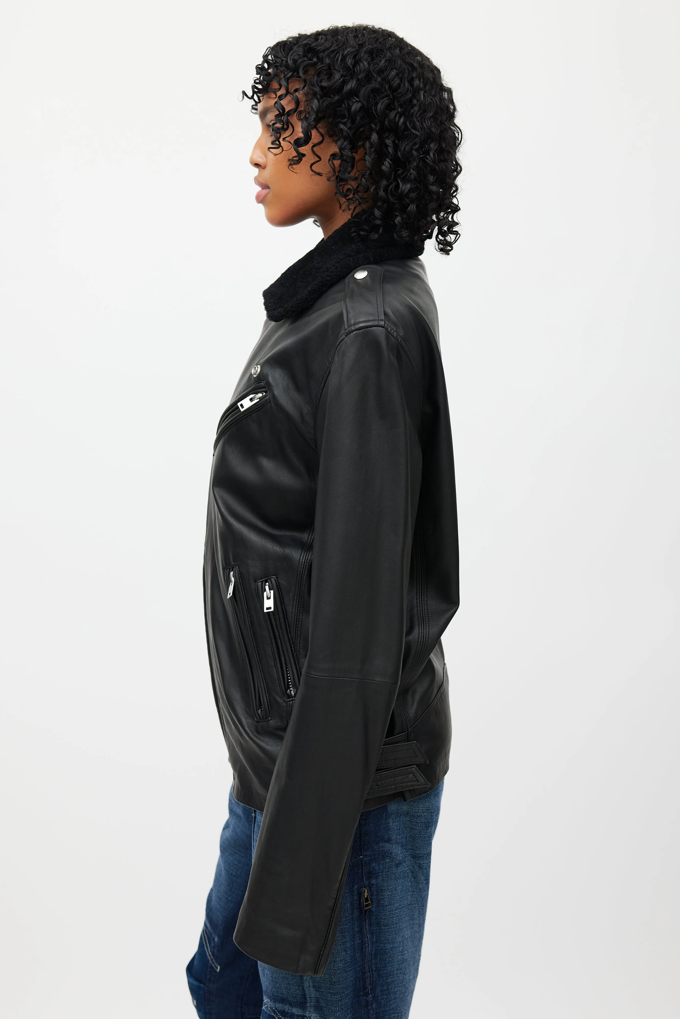 Black Leather Shearling Lined Jacket