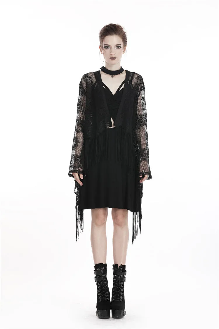 Black tasseled cape with kimono sleeves BW066