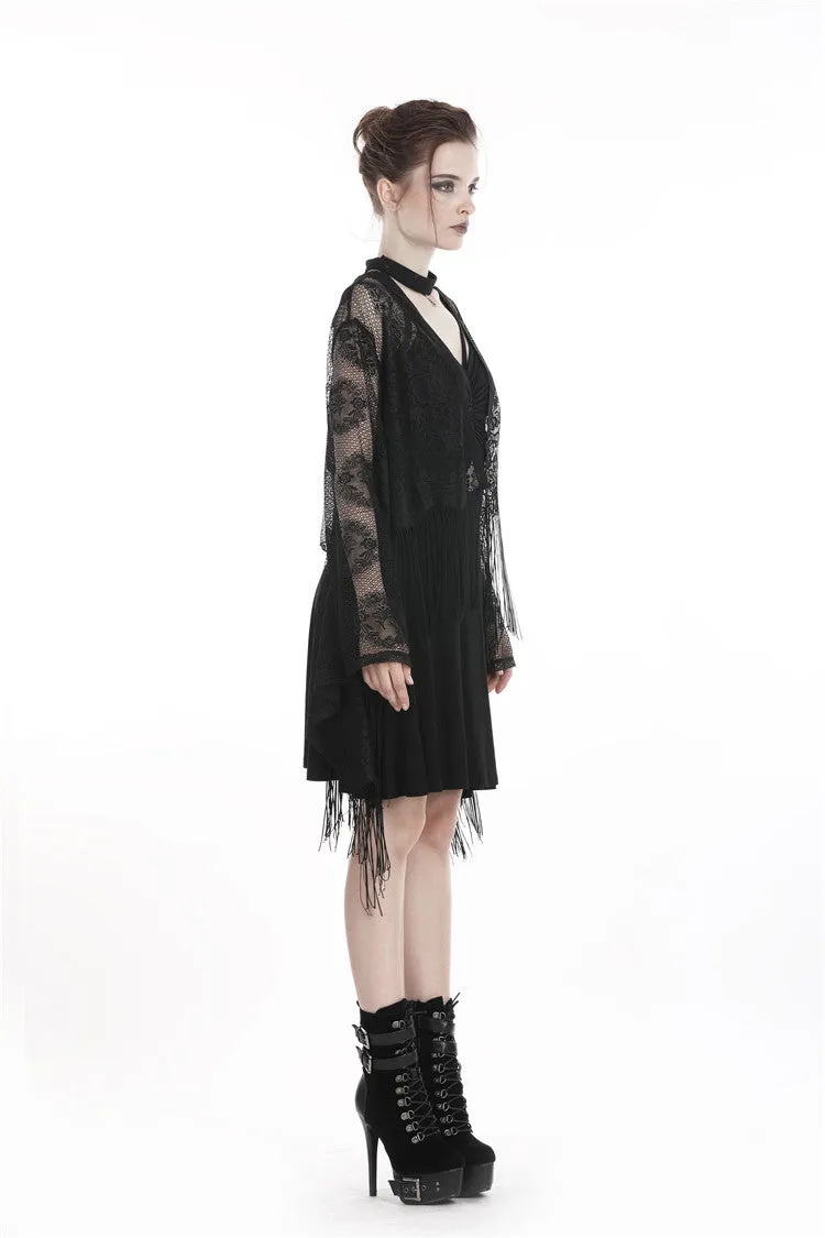 Black tasseled cape with kimono sleeves BW066