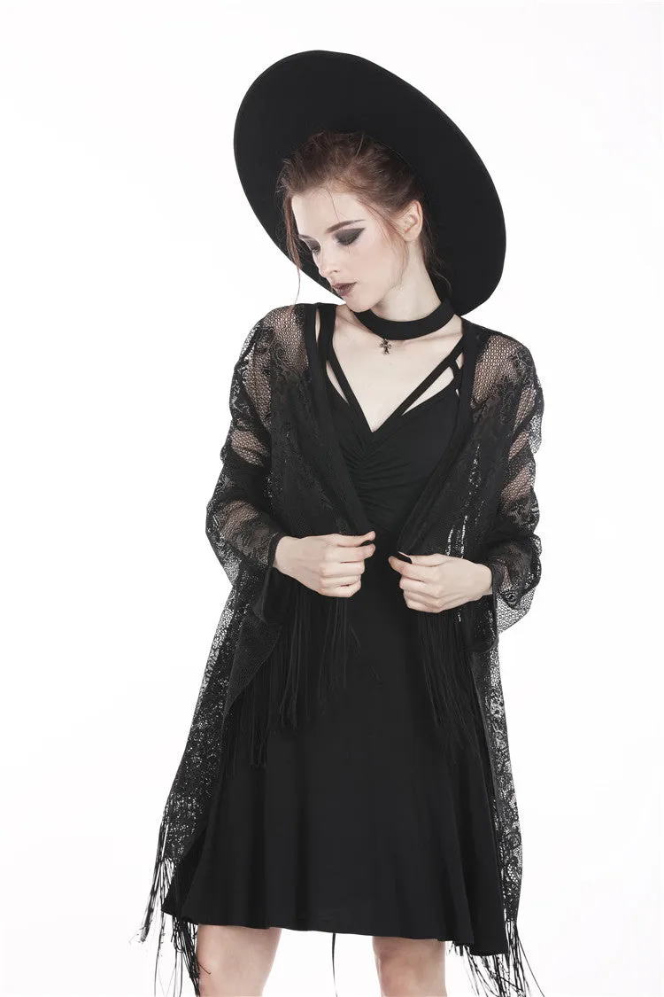 Black tasseled cape with kimono sleeves BW066