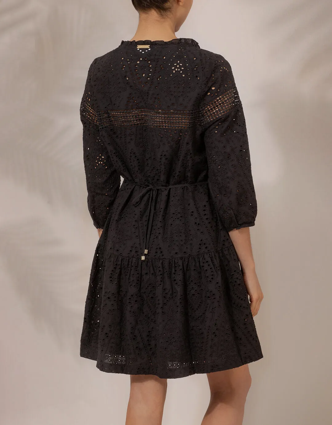 Borneo Lace Insert Mini Tunic - Black