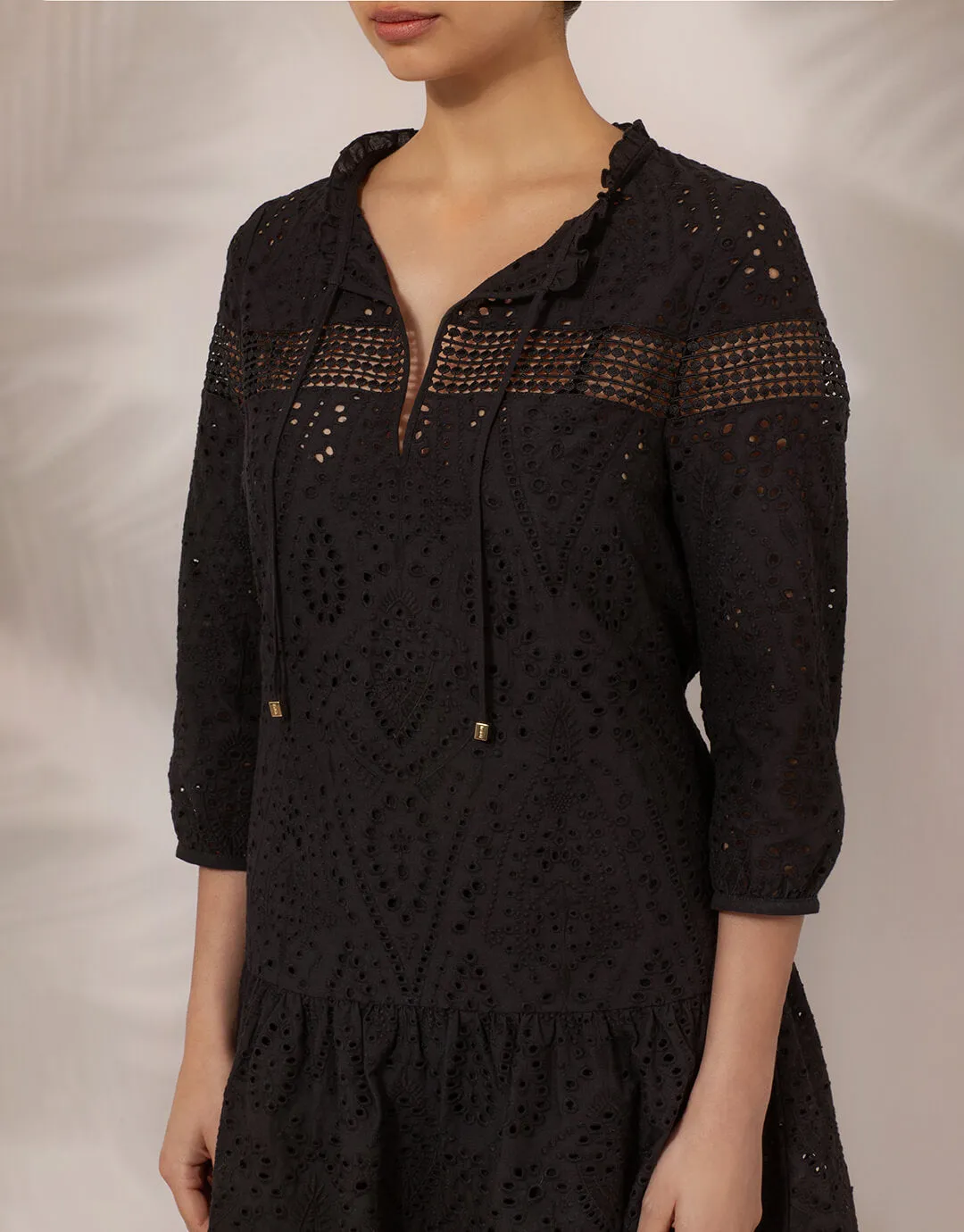 Borneo Lace Insert Mini Tunic - Black
