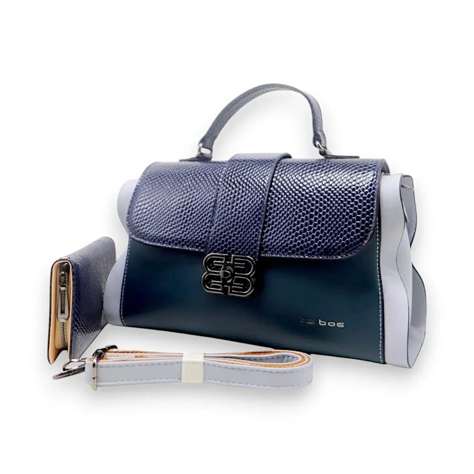 Bs Luxe Textured Flap Handbag  Adjustable Strap with Wallet