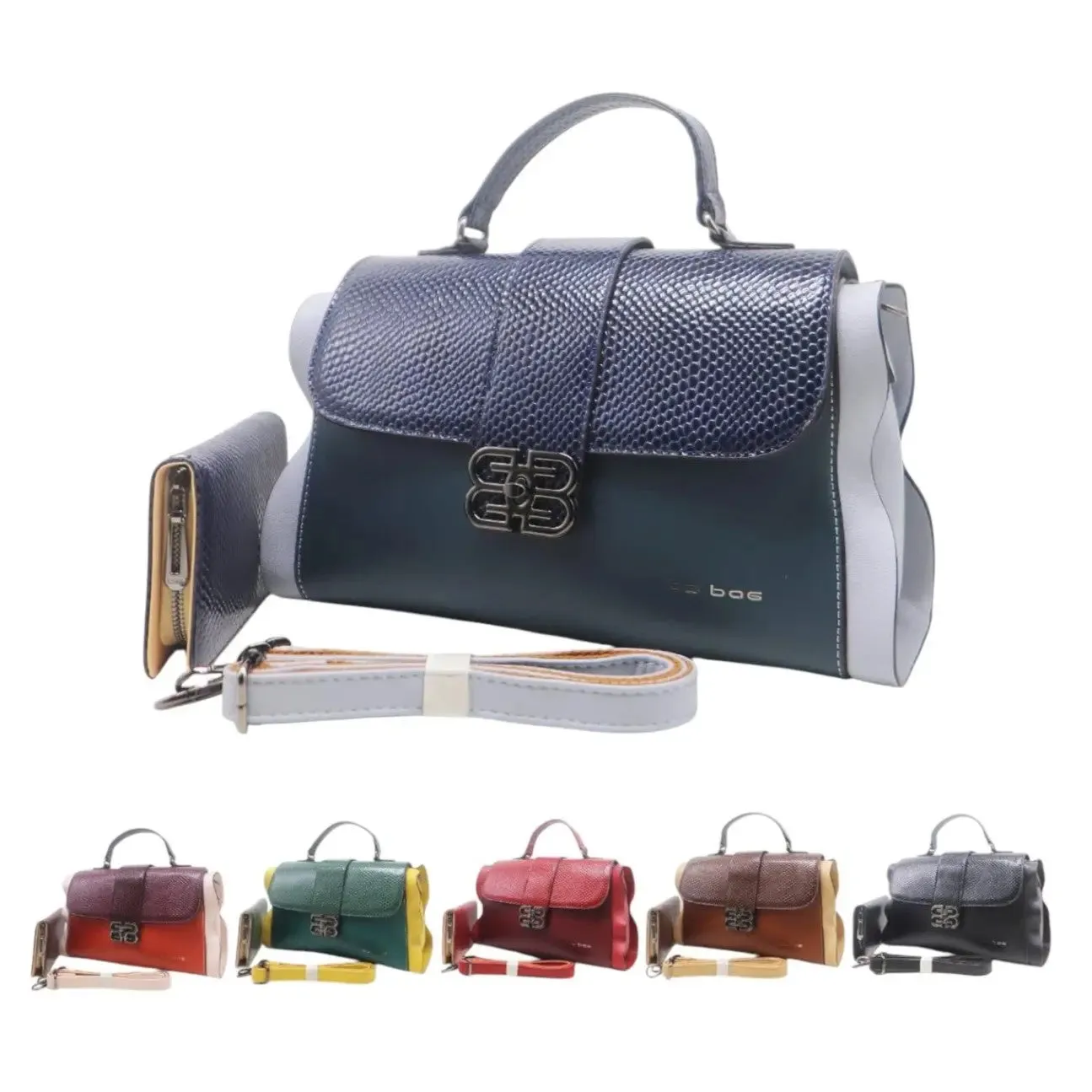 Bs Luxe Textured Flap Handbag  Adjustable Strap with Wallet