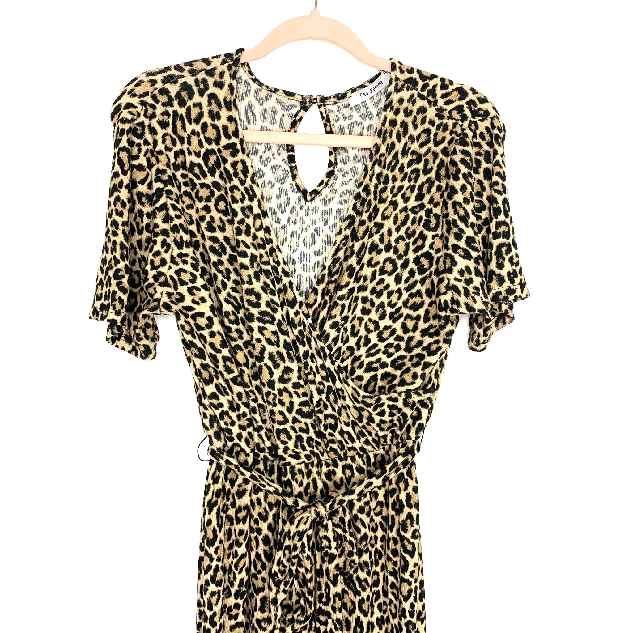 Ces Femme Animal Print Surplice Belted Jumpsuit- Size M