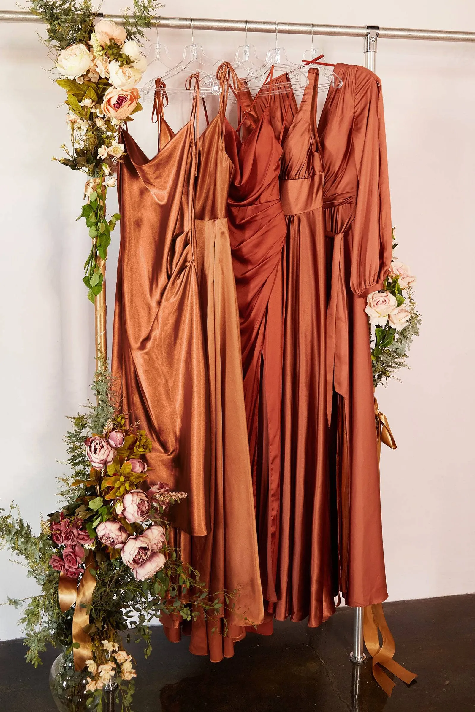Cinderella Divine BD103 Satin Ruched Slit Leg Midi Dress