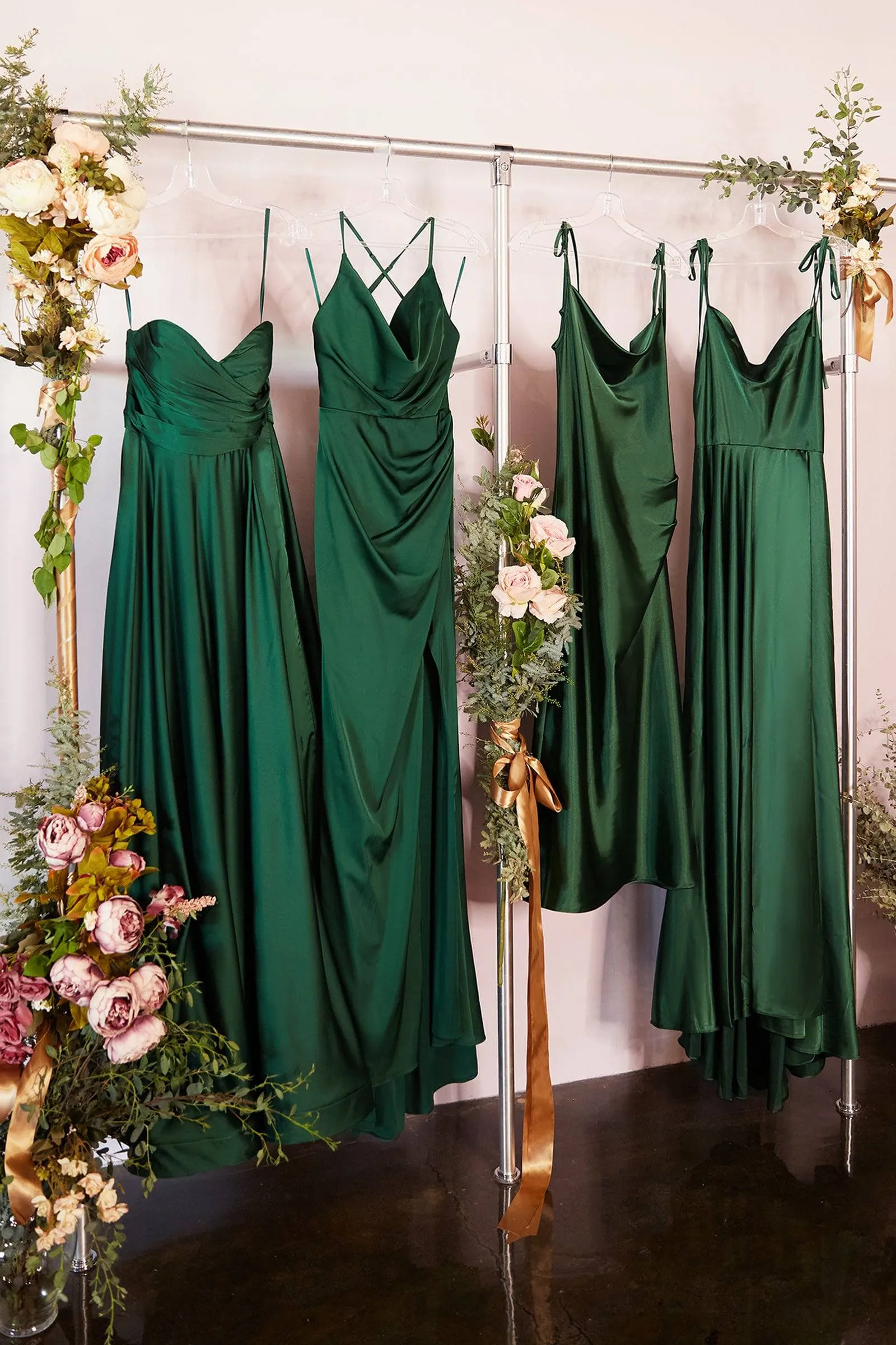 Cinderella Divine BD103 Satin Ruched Slit Leg Midi Dress