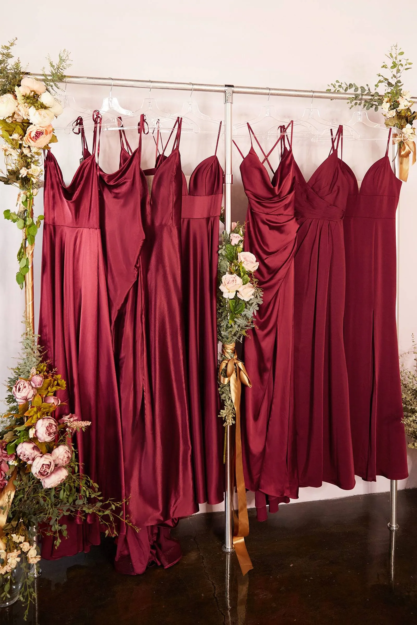 Cinderella Divine BD103 Satin Ruched Slit Leg Midi Dress