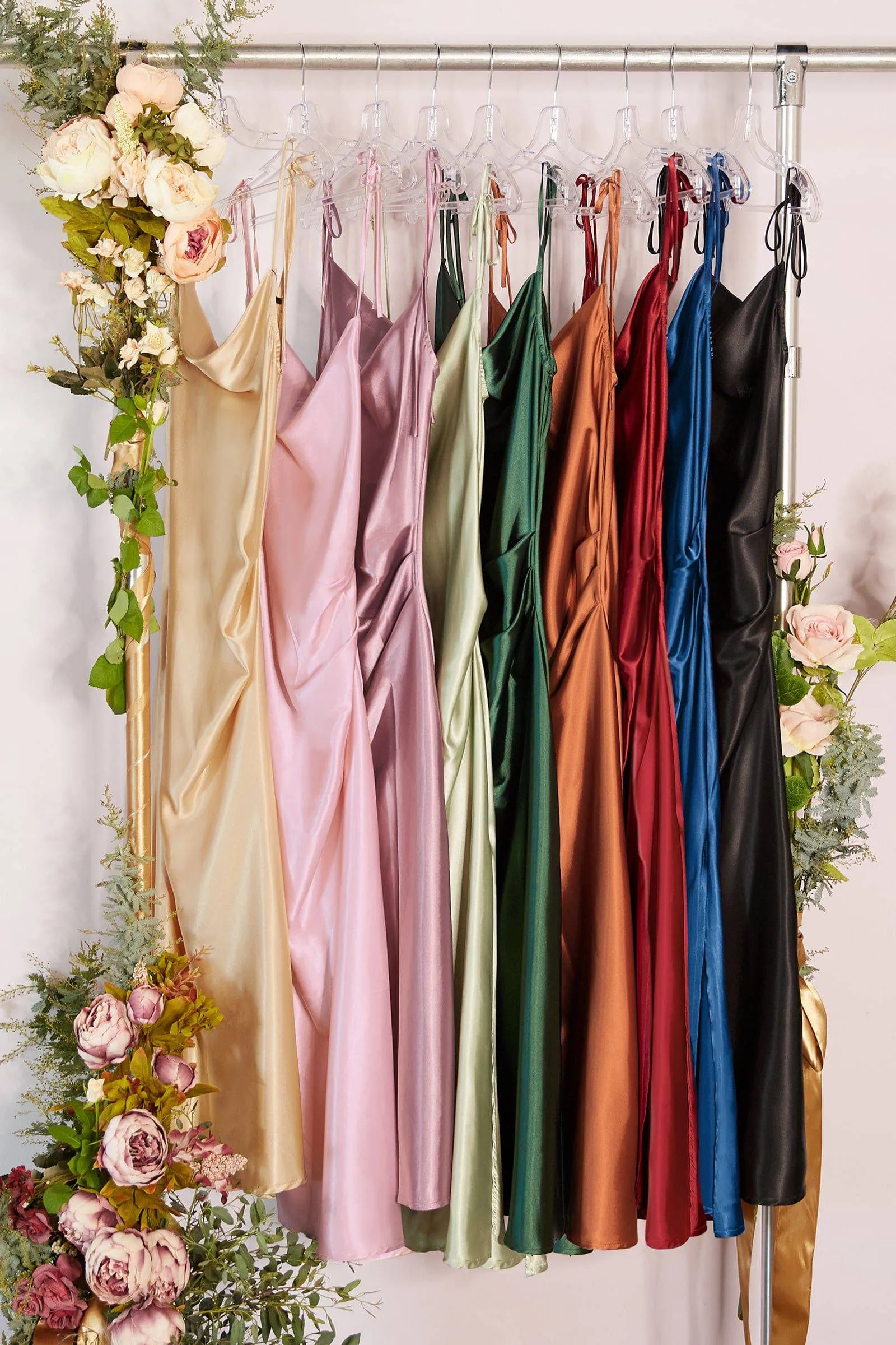 Cinderella Divine BD103 Satin Ruched Slit Leg Midi Dress