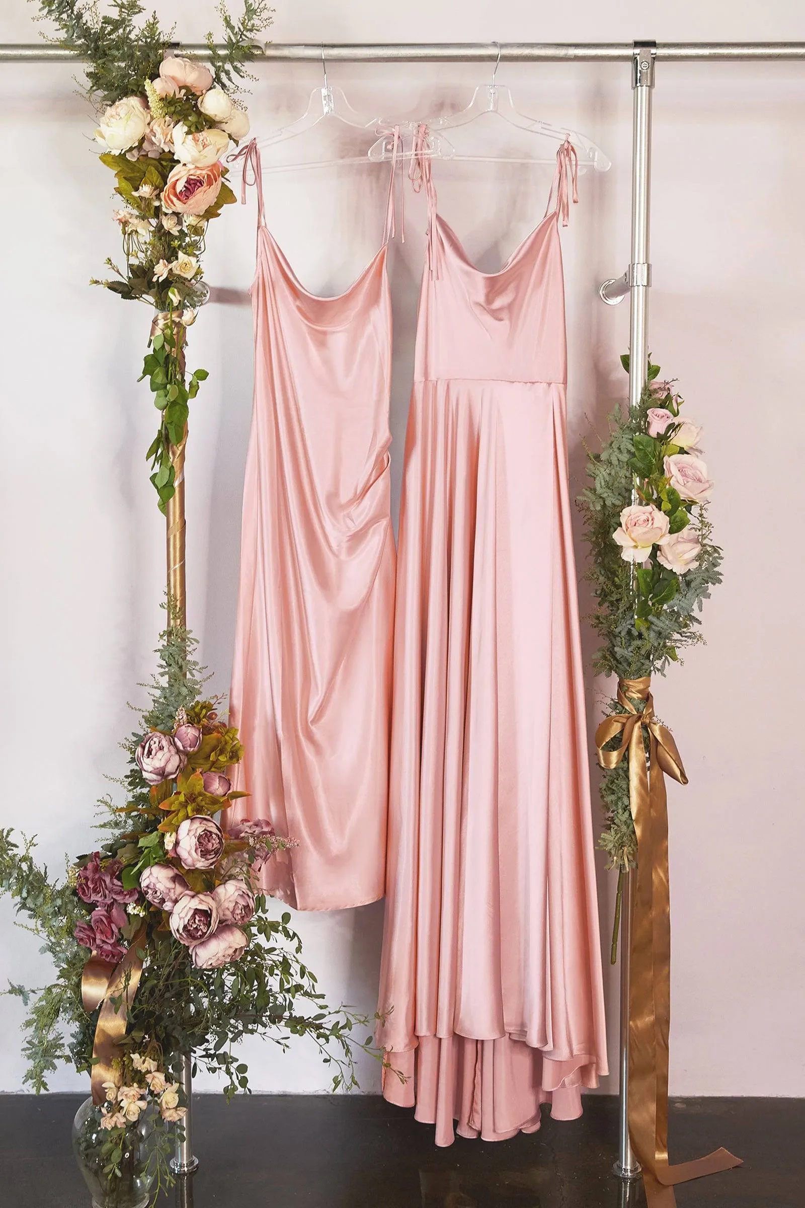 Cinderella Divine BD103 Satin Ruched Slit Leg Midi Dress