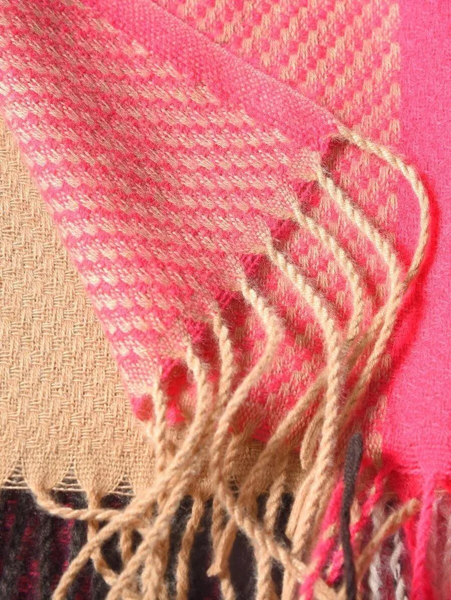 Color Block Fringe Trim Scarf