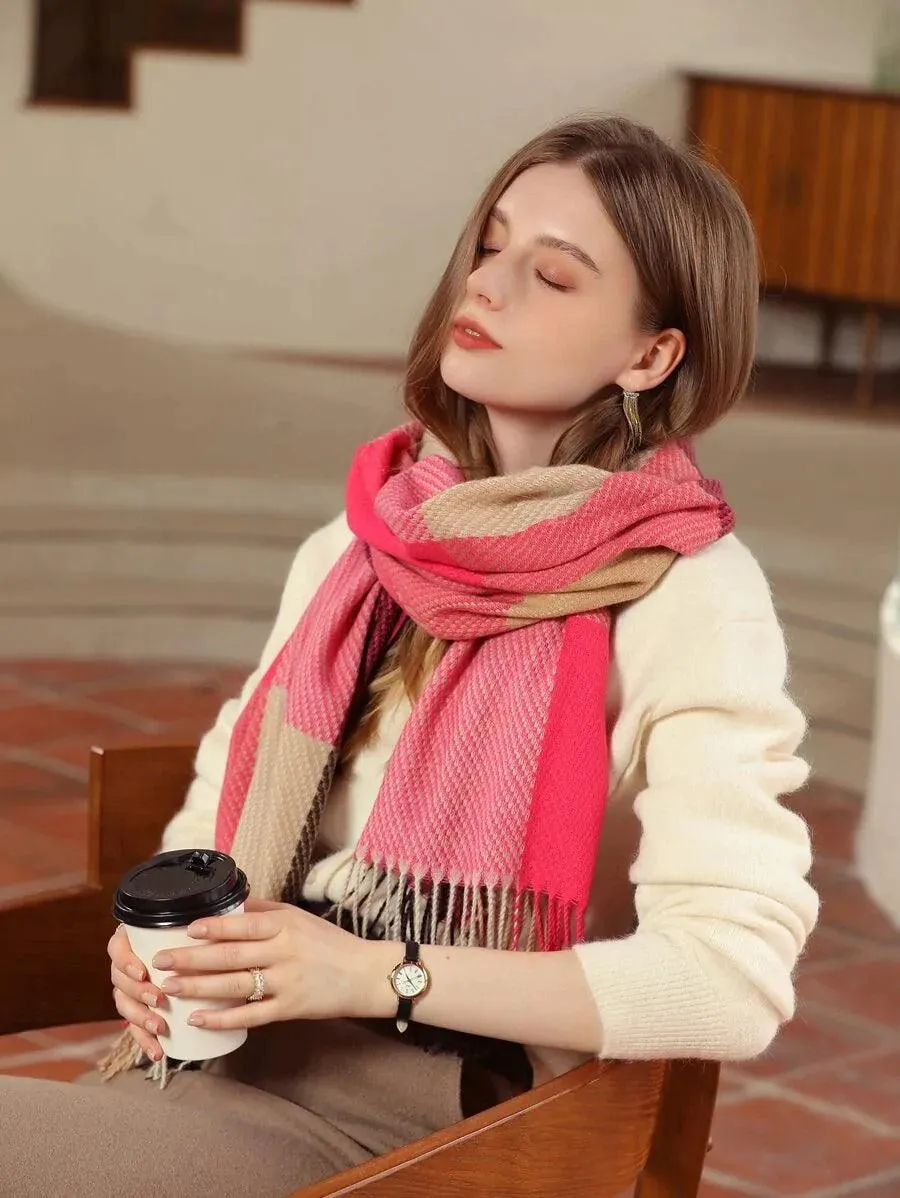 Color Block Fringe Trim Scarf