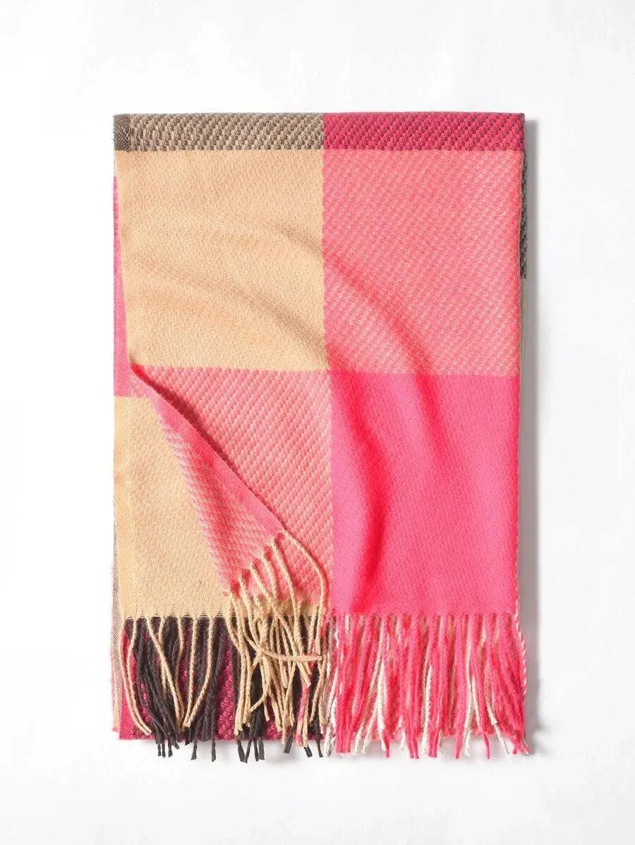 Color Block Fringe Trim Scarf