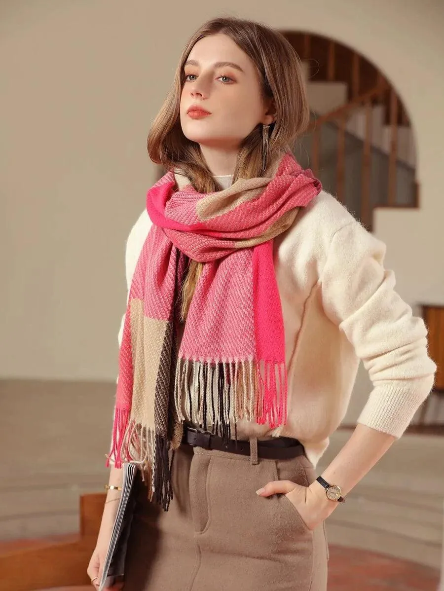 Color Block Fringe Trim Scarf