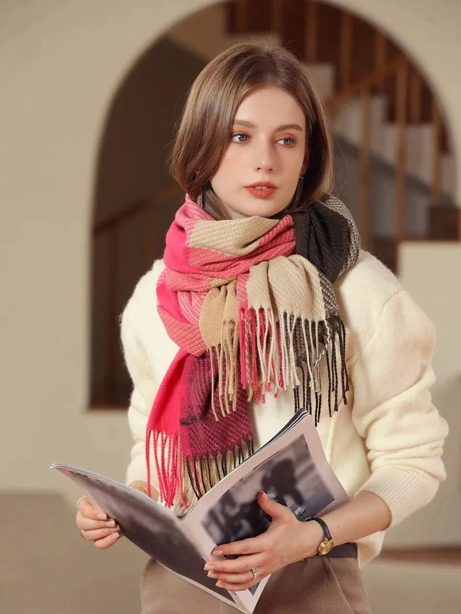 Color Block Fringe Trim Scarf