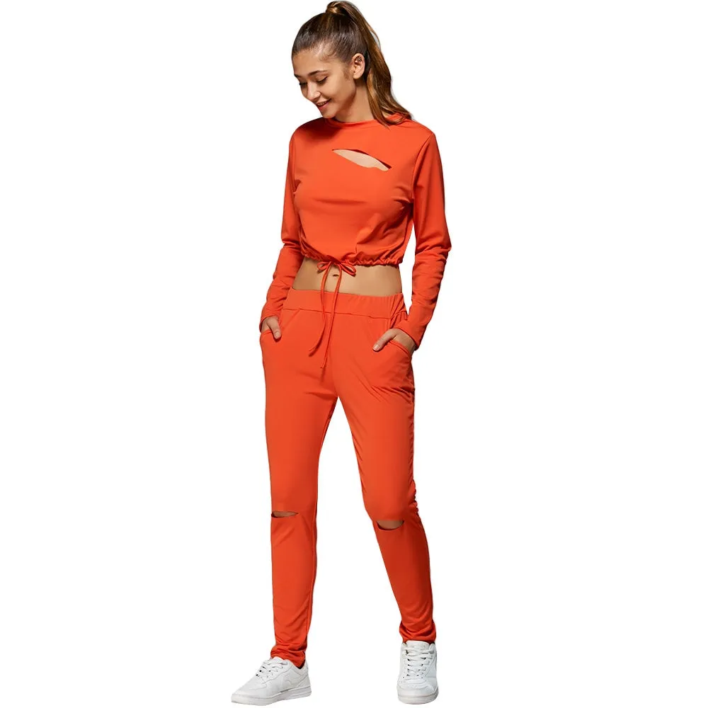 Cropped Sweatshirt And High Waisted Ripped Pants