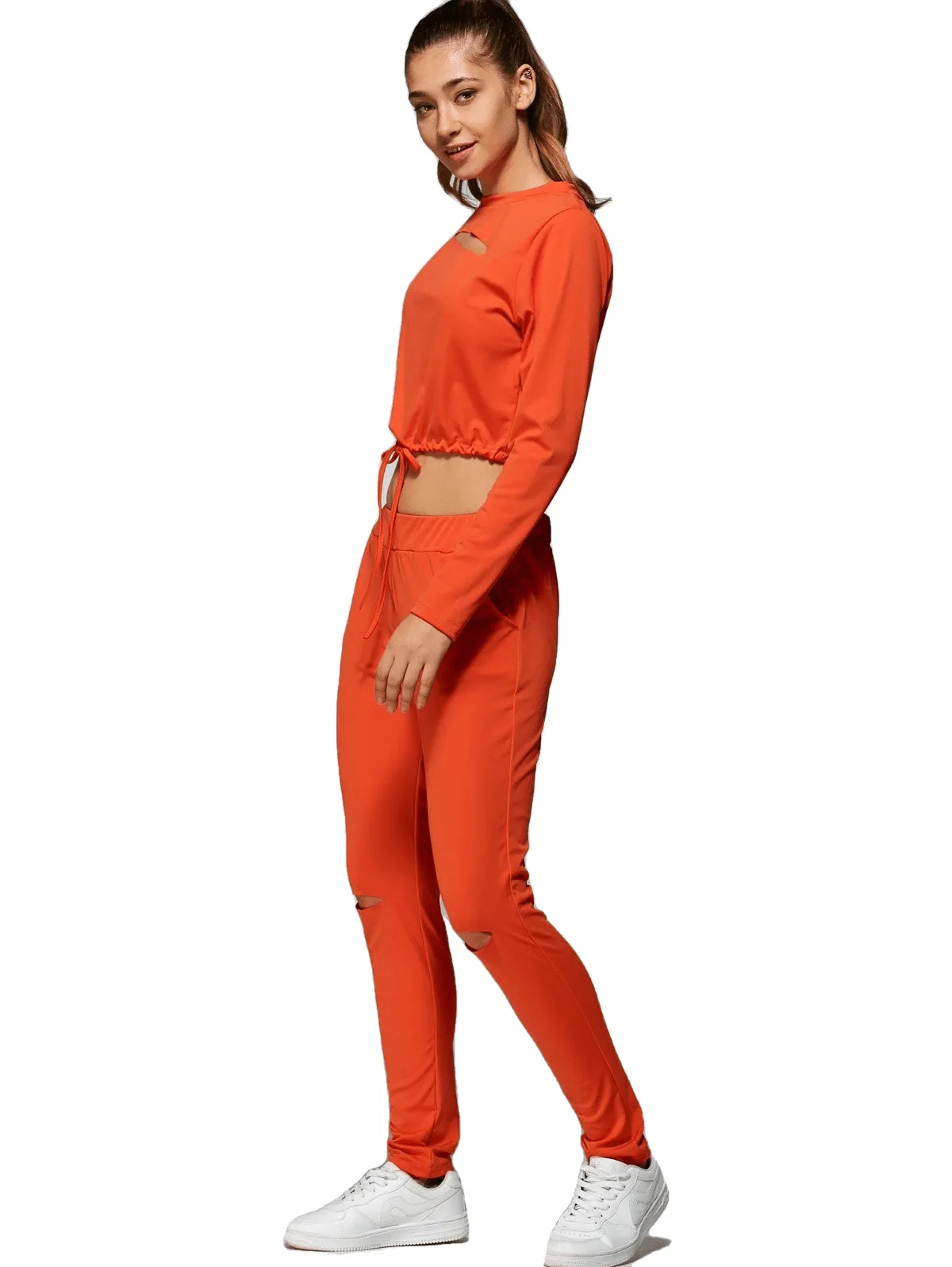 Cropped Sweatshirt And High Waisted Ripped Pants
