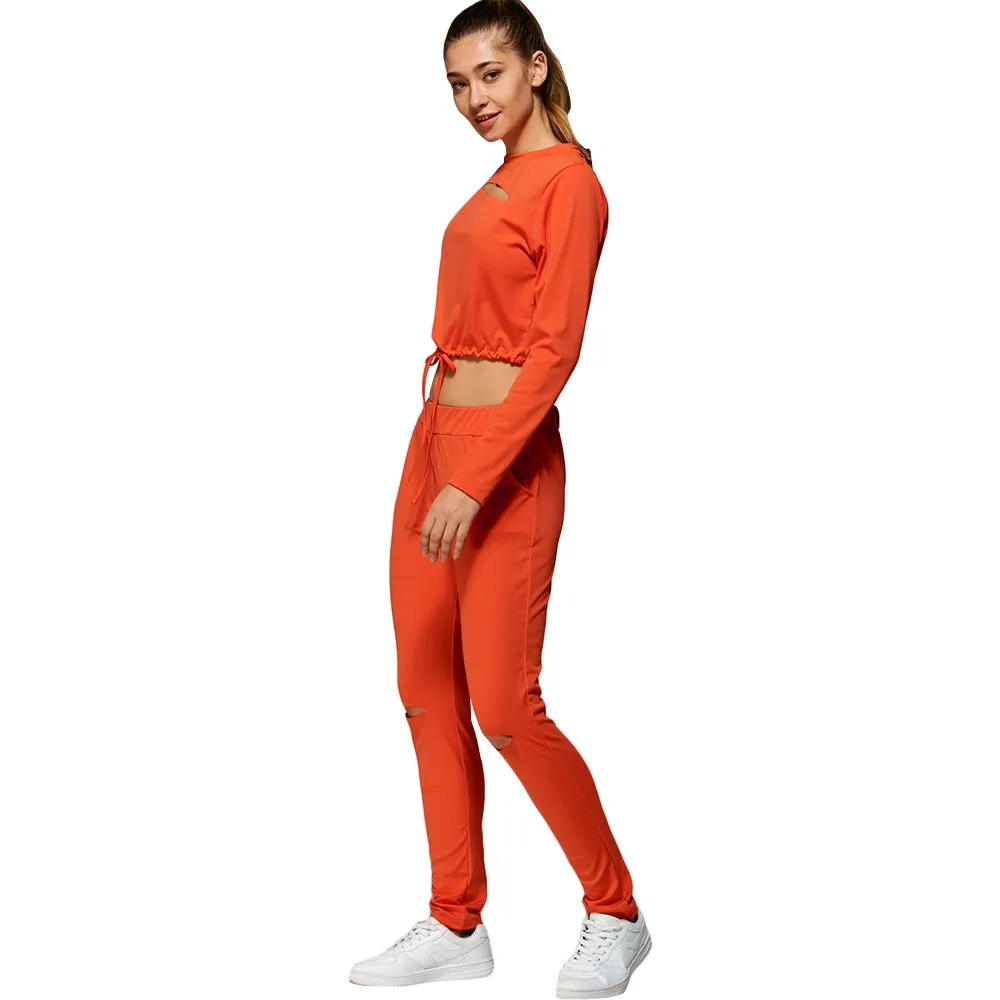 Cropped Sweatshirt And High Waisted Ripped Pants