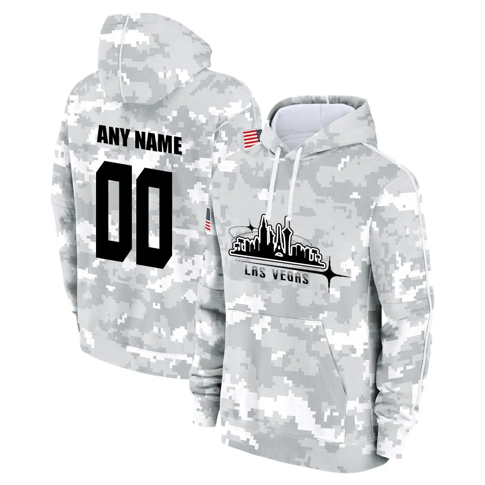 Custom Name & Number Hoodie Las Vegas Raiders 2024 Salute to Celebrities Club Fleece Pullover Hoodie City Silhouette Hoodie Unisex