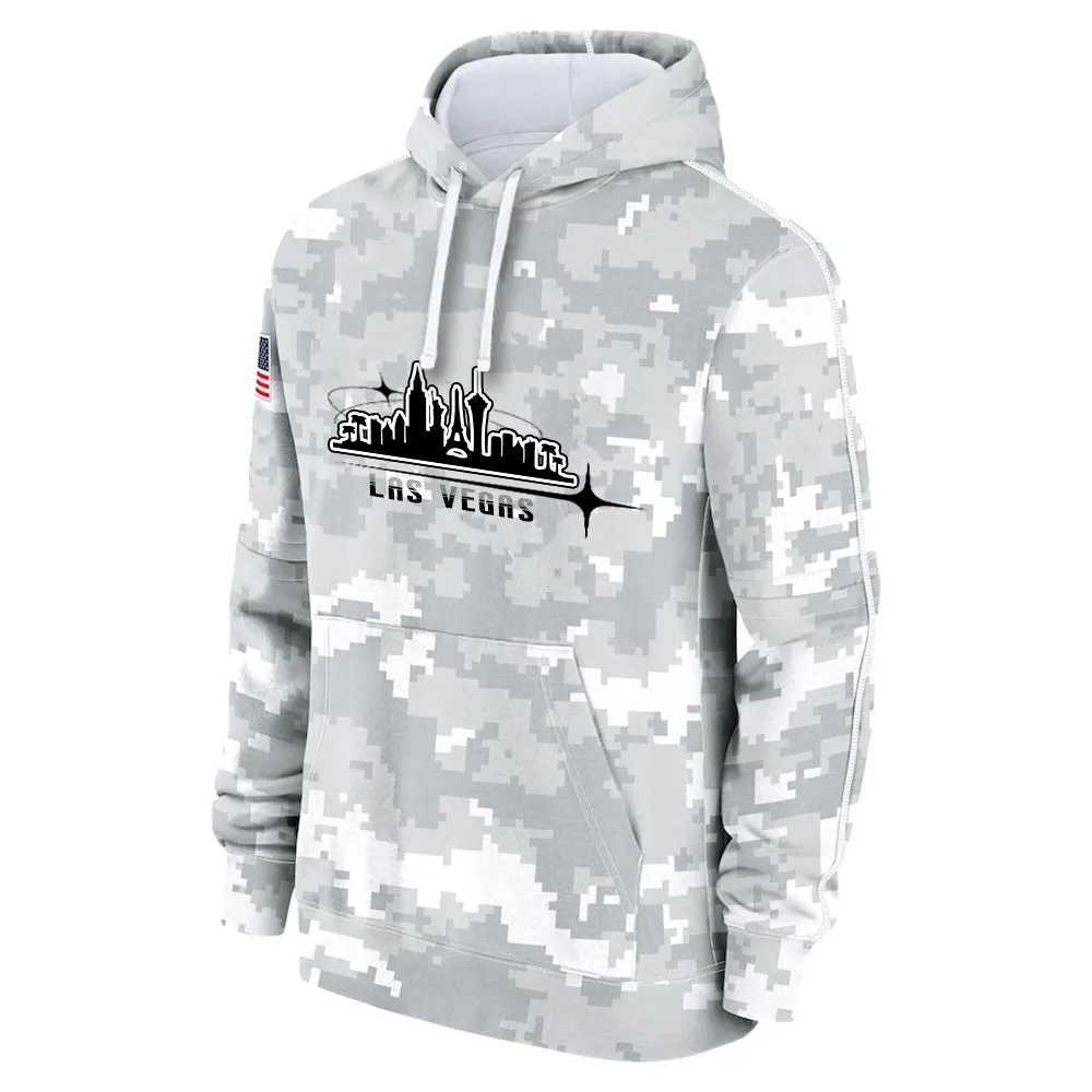 Custom Name & Number Hoodie Las Vegas Raiders 2024 Salute to Celebrities Club Fleece Pullover Hoodie City Silhouette Hoodie Unisex