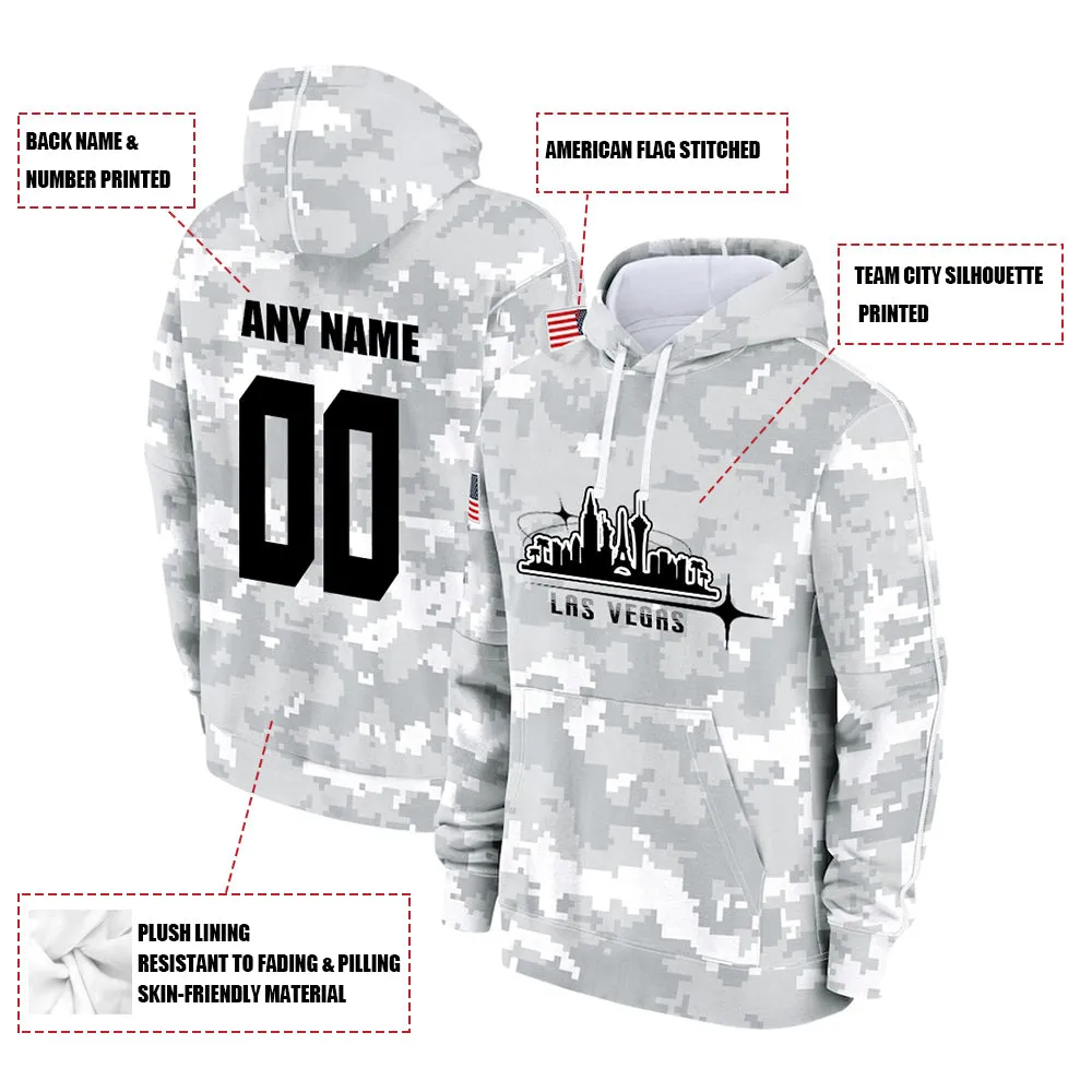 Custom Name & Number Hoodie Las Vegas Raiders 2024 Salute to Celebrities Club Fleece Pullover Hoodie City Silhouette Hoodie Unisex