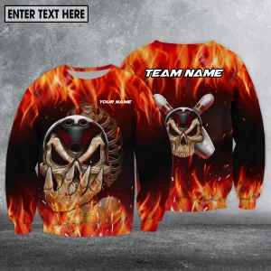Custom Name And Team Name Shirt Skull Fire Bowling, Sweatshirt For Bowling Lover