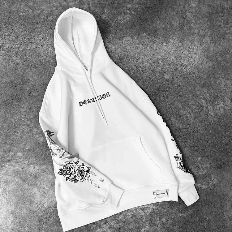 Delusion Printed Hooded Oversized Sweatshirt