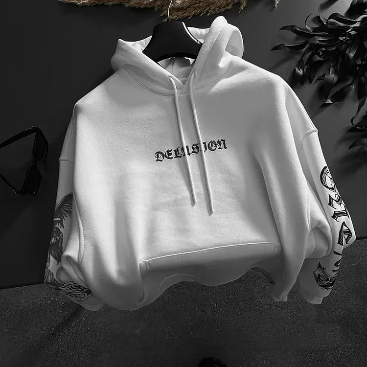 Delusion Printed Hooded Oversized Sweatshirt