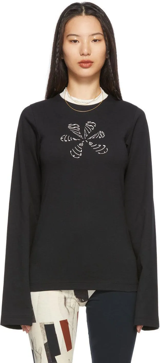 ELLISS Black Flower Doodle Long Sleeve T-Shirt