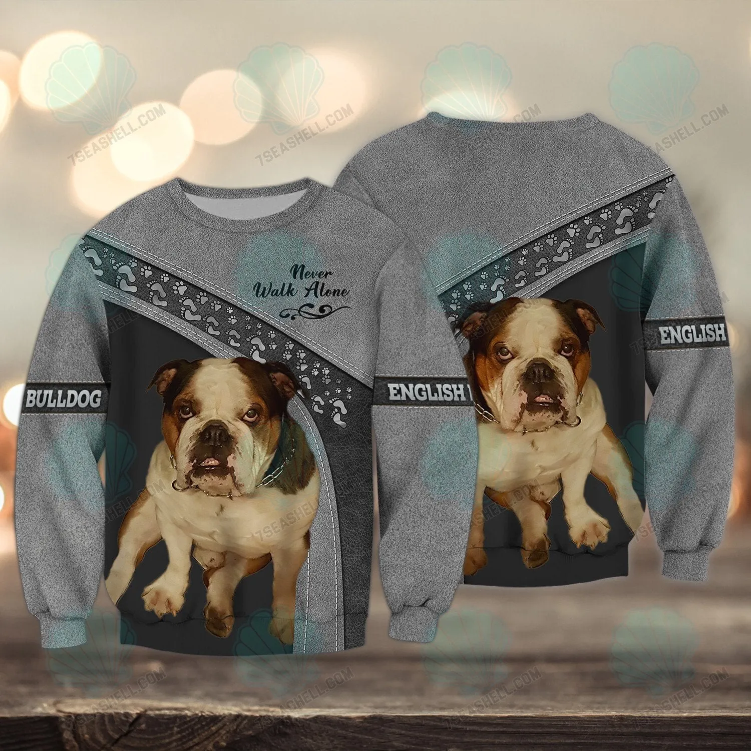 English Bulldog Love Never Walk Alone 3D Full Print Shirts, Christmas Dog Memorial Gifts for loss of Dog