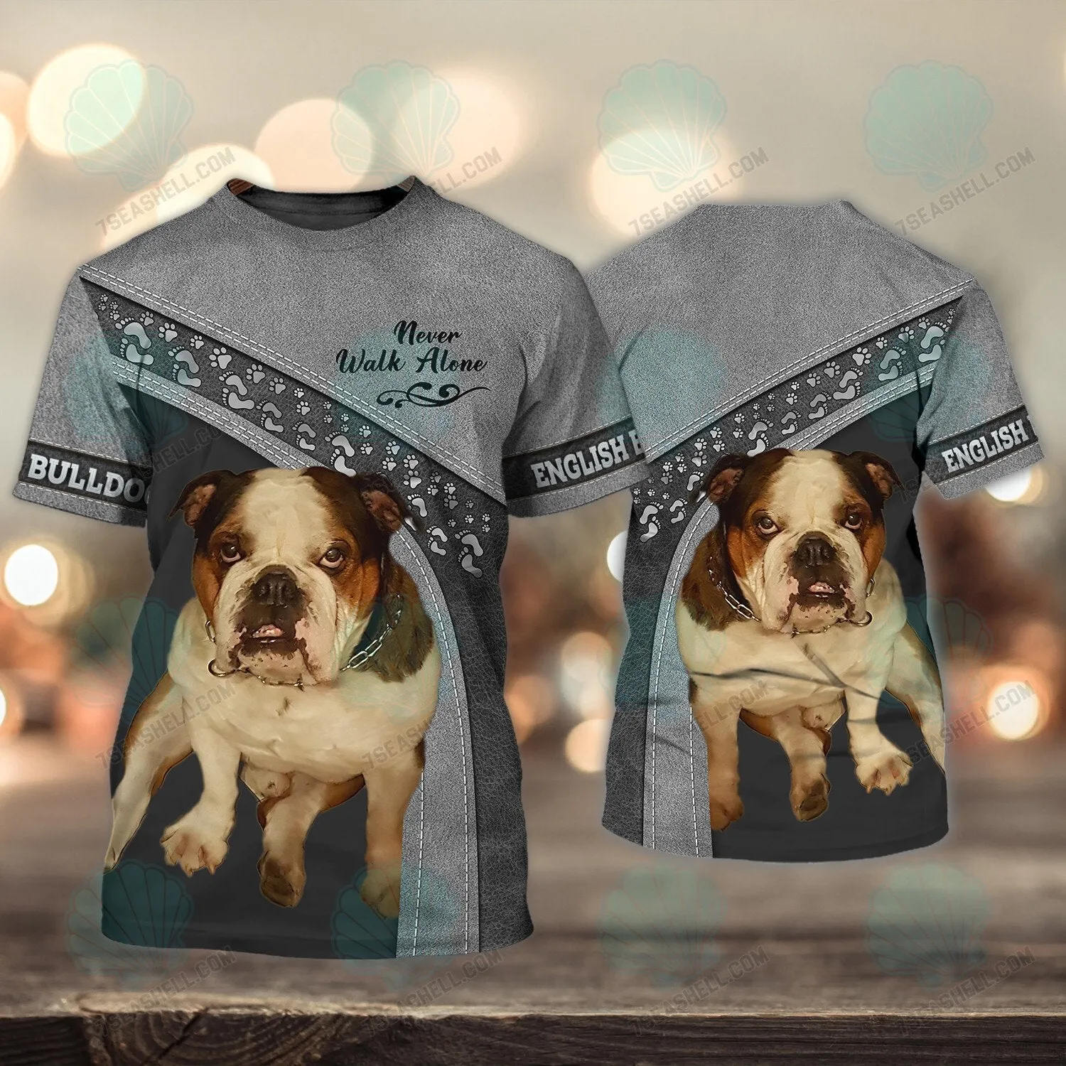 English Bulldog Love Never Walk Alone 3D Full Print Shirts, Christmas Dog Memorial Gifts for loss of Dog