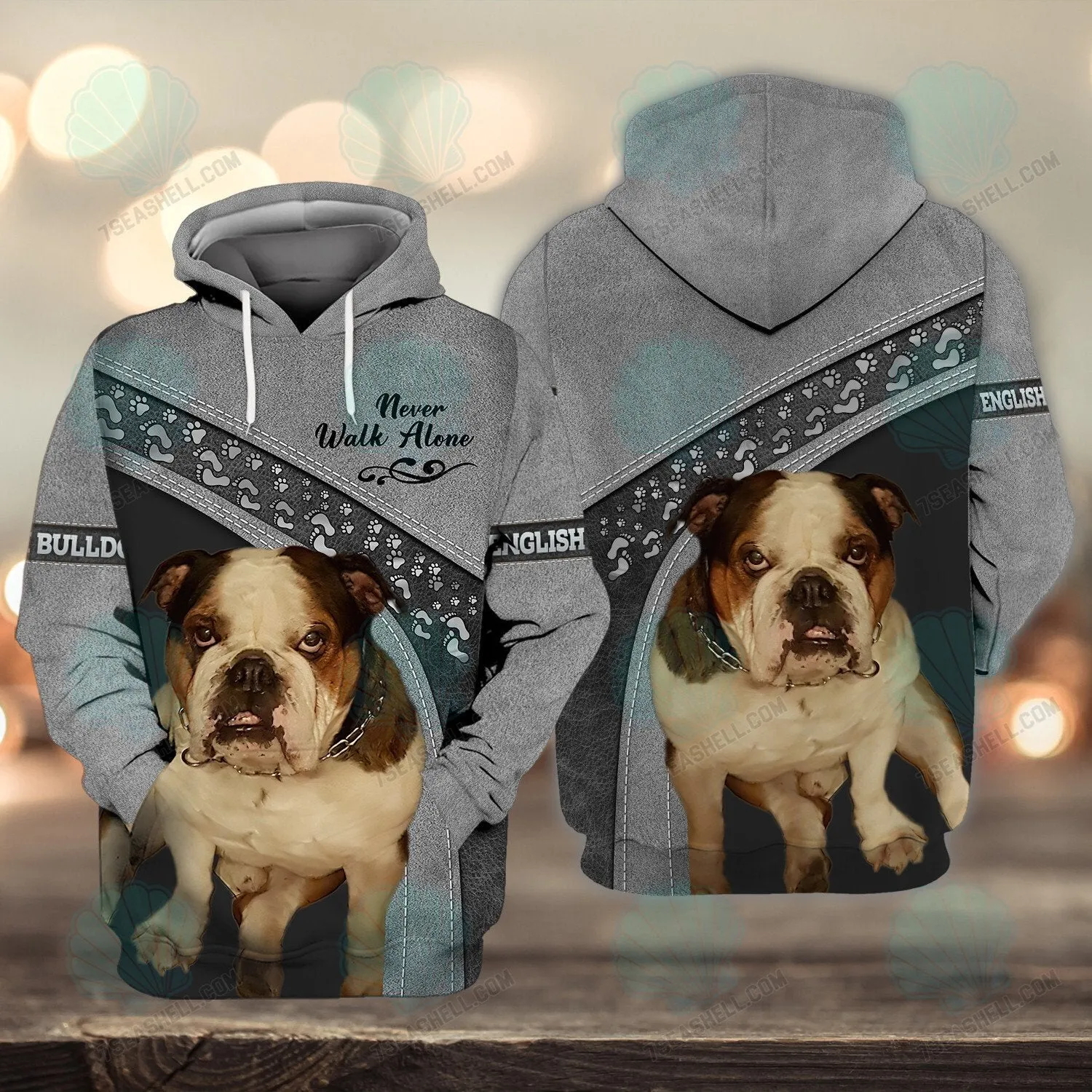 English Bulldog Love Never Walk Alone 3D Full Print Shirts, Christmas Dog Memorial Gifts for loss of Dog
