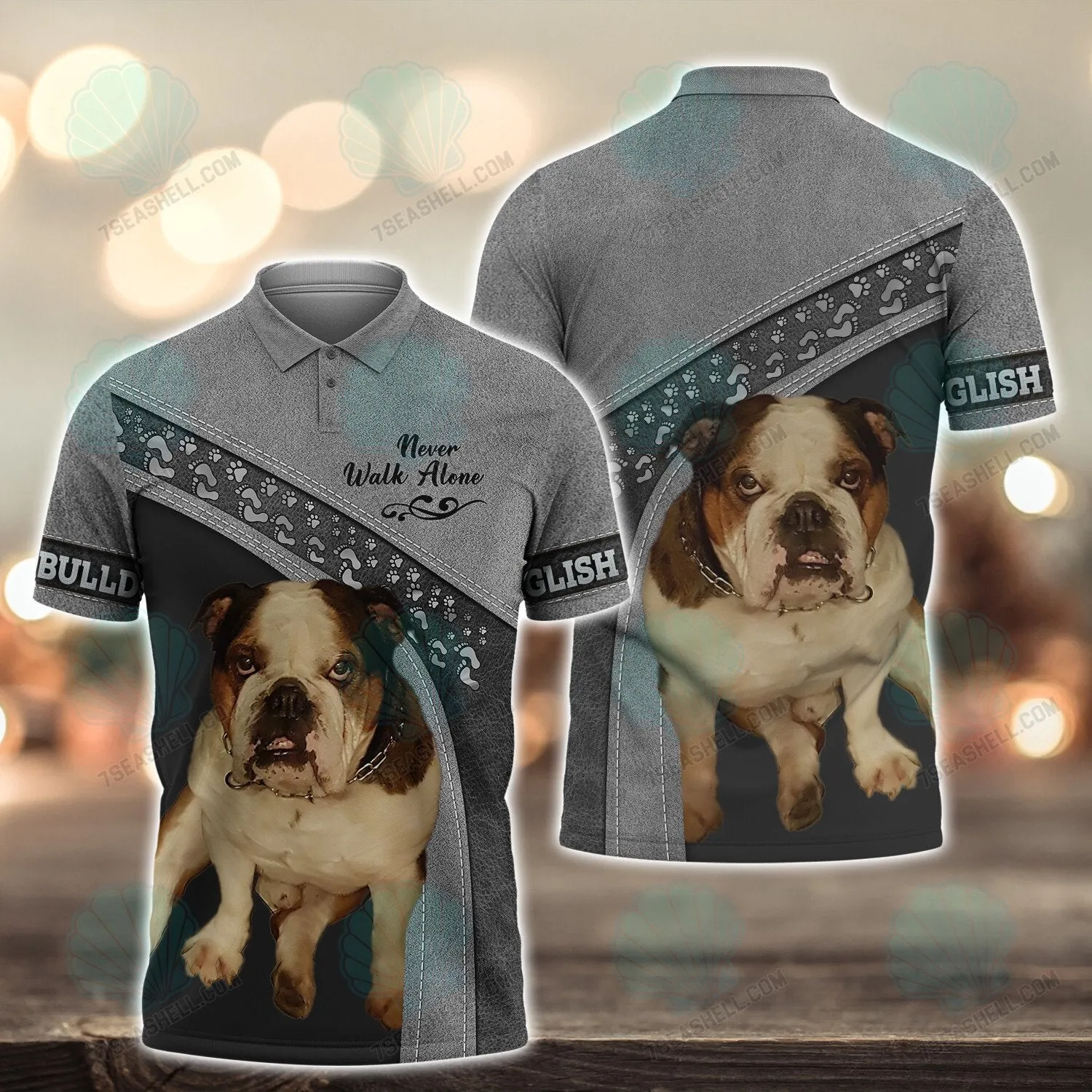 English Bulldog Love Never Walk Alone 3D Full Print Shirts, Christmas Dog Memorial Gifts for loss of Dog