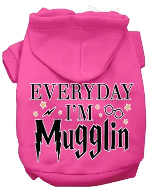Everyday I'm Mugglin Screen Print Dog Hoodie Bright Pink S