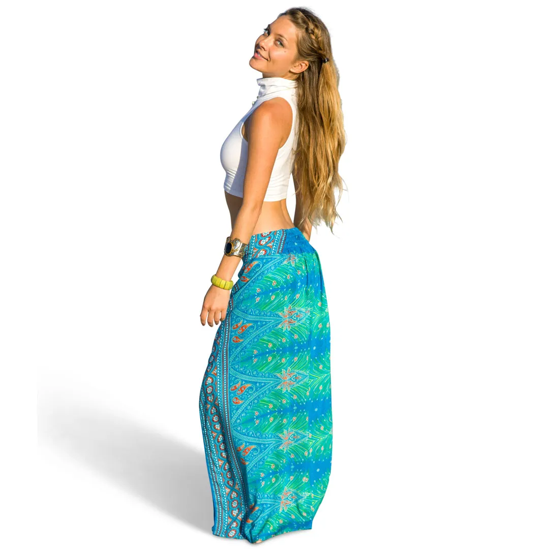 Feather Design Open Leg Pants in Blue