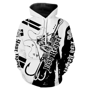 Fishing Fish Reaper Fish Hook Black And White Custom Name 3D All Over Print Shirts Personalized Fishing Apparel Gift For Men