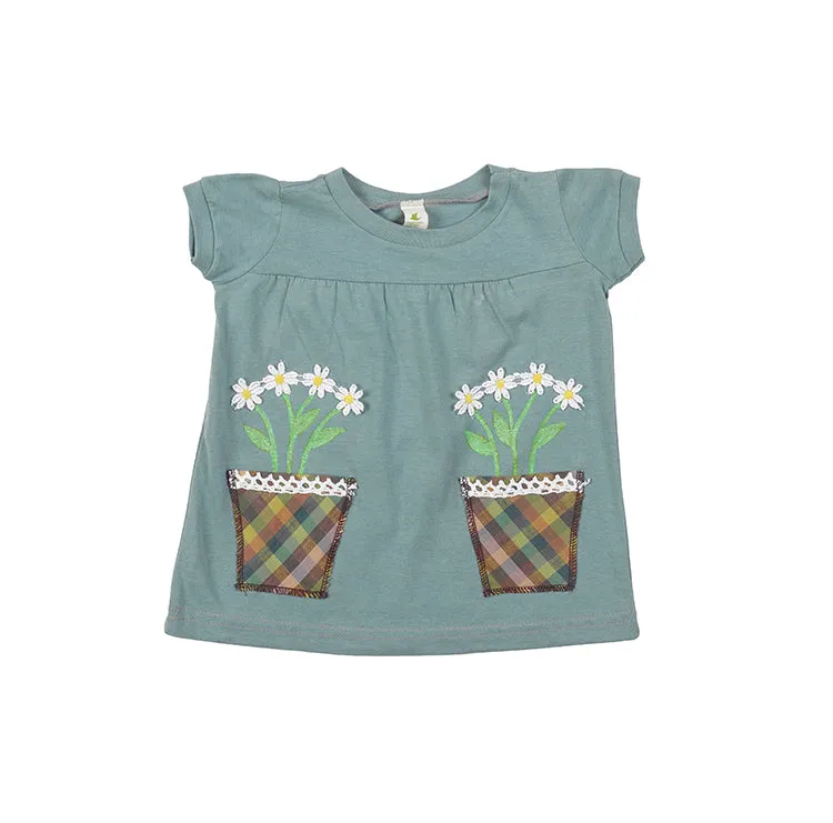 Flower Pocket Puff Sleeve Tee