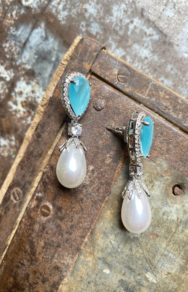Galera Earrings - Light Blue and Pearl Silver